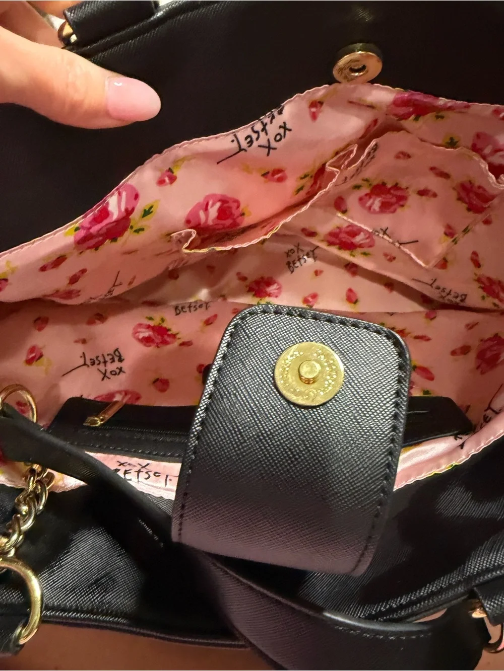 Betsey Johnson Black & White Striped Tote with Lavender Bow Print